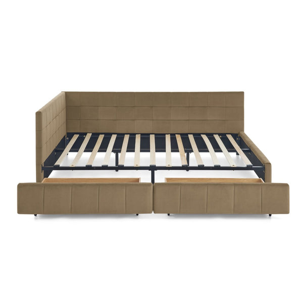 English Elm Queen Size Upholstered Tufted Bed Frame - Versatile Velvet Sofa Bed With Armrests & Backrest Comfort W487S00278-GIGA