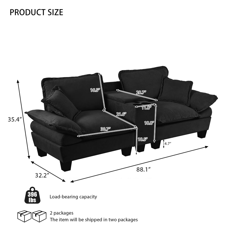 English Elm Modular Cloud Sofa Chenille L-shape with Storage Cup Holders and Usb for Living Room W3163S00107