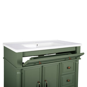 English Elm 35.6" Freestanding Bathroom Vanity with Roman Column Base and Ceramic Integrated Sink W1801S00008