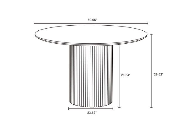English Elm Hathaway 59" Round Dining Table - Stylish Black Wood Centerpiece With Ribbed Base For Modern Homes B365S00096