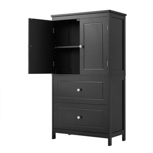 English Elm Bathroom Storage Cabinet with Two Doors and Drawers, Adjustable Shelf, MDF Finish, Slim 28"L x 15"W Black N725P188460B