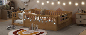 English Elm Full Montessori floor bed offering high rails, built-in light and shelf for safe independent sleep and storage Natural 79.13 L x 13 W x 6.3 H W2593P333587