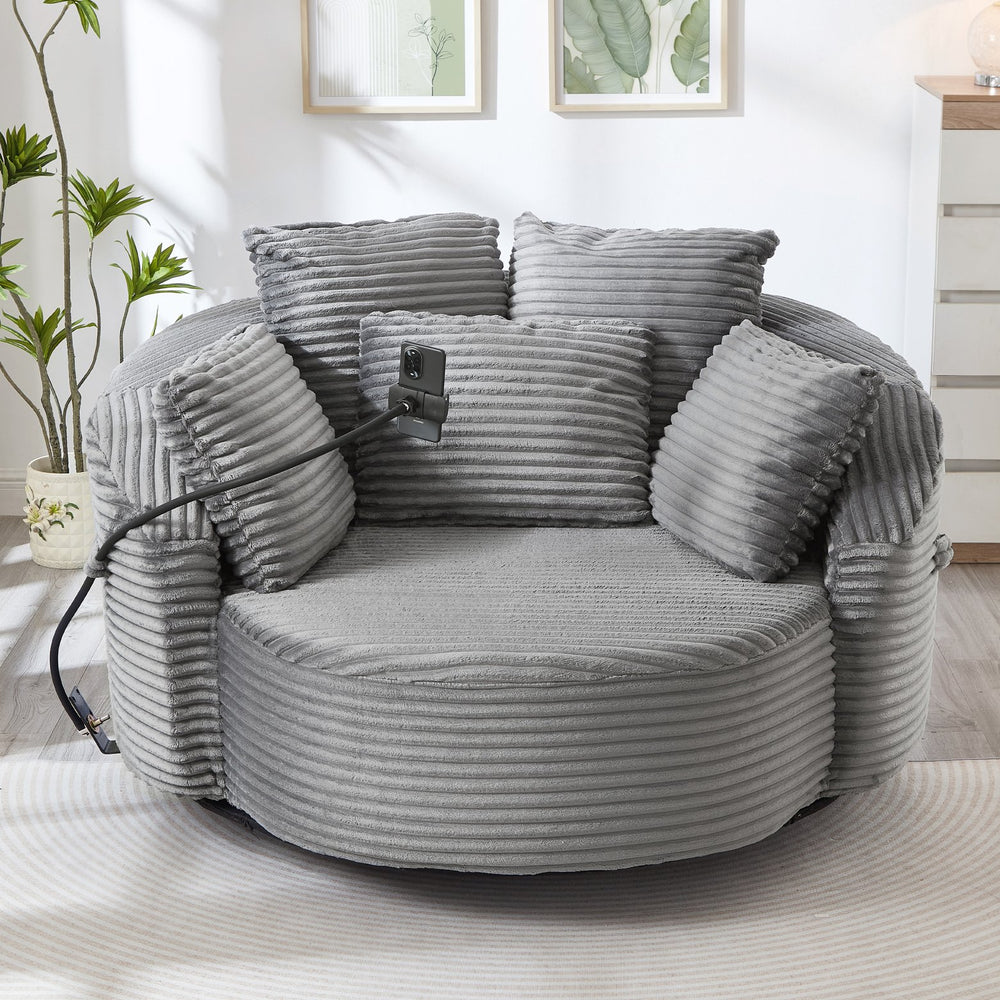 English Elm Swivel Barrel Accent Chair Chenille Tufted Round Club Seat for Living Room Lounge Grey N719S002320E
