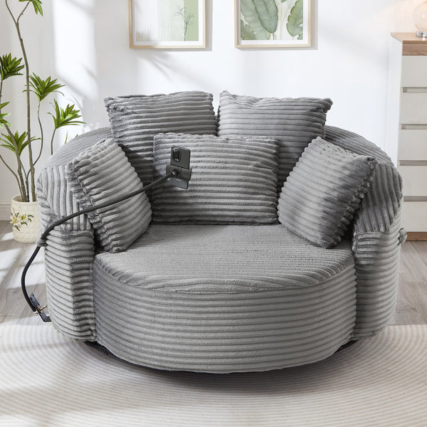 English Elm Swivel Barrel Accent Chair Chenille Tufted Round Club Seat for Living Room Lounge Grey N719S002320E