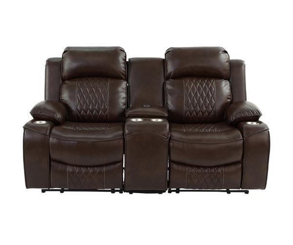 English Elm Contemporary Power Reclining Loveseat Set Brown Leatherette Usb Charging Living Room B011S02447