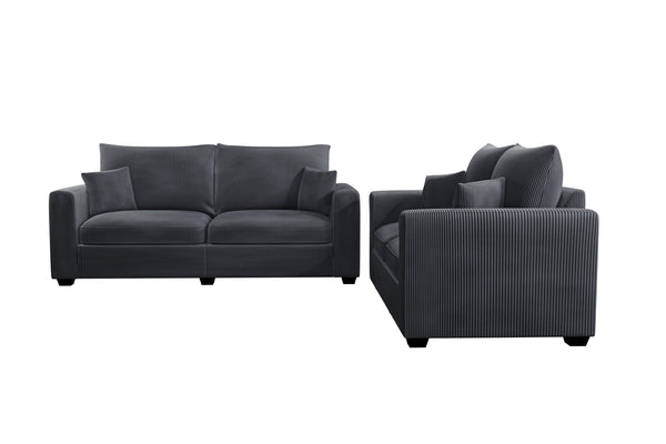 English Elm Contemporary Corduroy Sofa and Loveseat Set with Square Arms for Living Room B011S02222