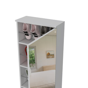 English Elm Wall Mounted Shoe Cabinet with Full Length Mirror Five Shelves White Entryway Organizer B097132917