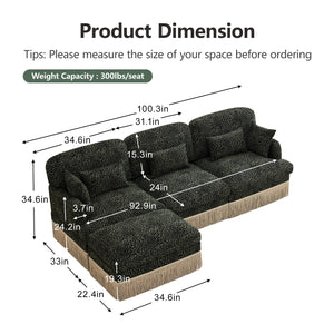 English Elm 100"comfy Chenille Leopard Print Sectional Sofa with Tassel Trim and Movable Ottoman Green W5656S00032