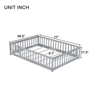 English Elm Twin Solid Rubberwood Floor Bed with Full Perimeter Safety Rails for Toddler Rooms Grey W504P296784