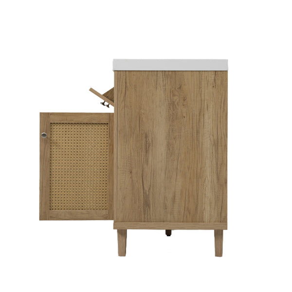 English Elm Christopher Knight Home® - 60 Inch Bathroom Vanity with Double Sinks SMC, Rattan Doors, Soft-Close Drawers, Stable Pine Legs Wood N817P296140N