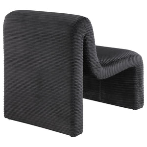 English Elm Winne Curved Armless Accent Chair in Black Ribbed Upholstery — Sculptural Modern Minimalist Seating B062P299870