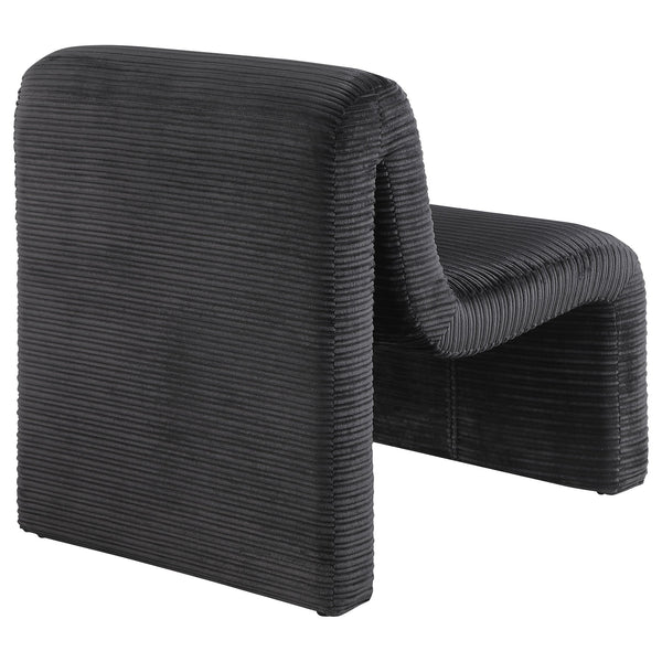 English Elm Winne Curved Armless Accent Chair in Black Ribbed Upholstery — Sculptural Modern Minimalist Seating B062P299870