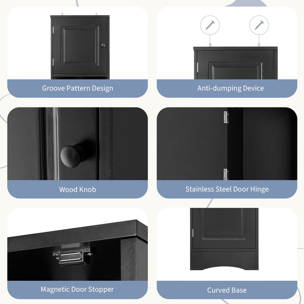 English Elm Multi-Functional Corner Cabinet Tall Trapezoid Bathroom Storage with Adjustable Shelves, Doors, Anti-Dump Device Black WF530911AAB