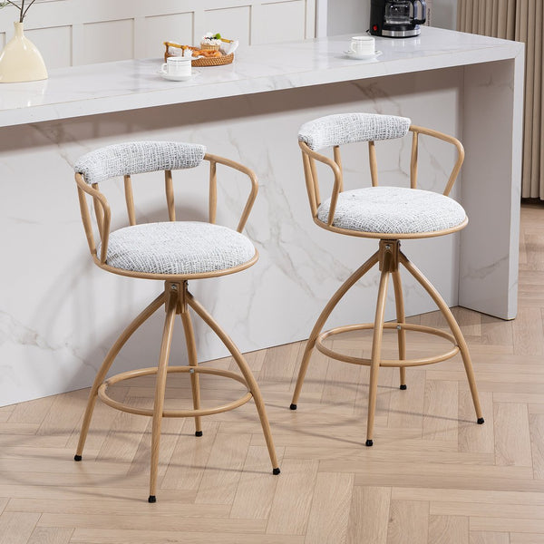 English Elm 26'' 26" Swivel Counter Height Bar Stool with High-Density Sponge Seat, Metal Frame, Modern Industrial Comfort Beige W2215P248058