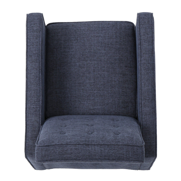 English Elm Christopher Knight Home® - Fabric Recliner Chair Mid-Century Modern Pushback Single Sofa with Tufted Cushion, Birch Legs, Cozy Comfort Dark Blue 60741.00DBL