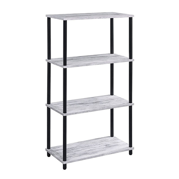English Elm Antique Four-Shelf Bookshelf 44.5"H x 24.5"W Sturdy 15mm Panels Powder-Coated Antique White/Black B062P191047