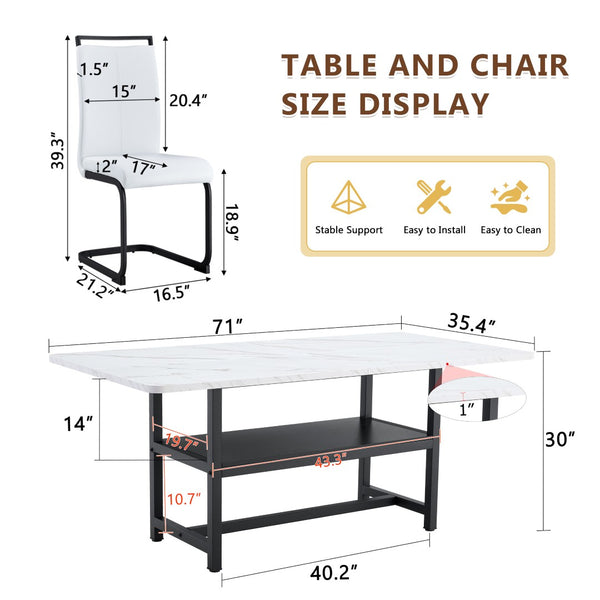 English Elm Table And Chair Set: Modern White Grain Dining Table With Storage & 8 Pu Chairs For Stylish Spaces W1151S04273-GIGA