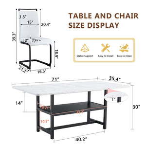 English Elm Table With Storage & 6 White Pu Chairs - Modern Scandinavian Dining Set For Stylish Family Meals W1151S04272-GIGA