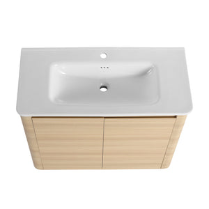 English Elm 40'' Freestanding Bathroom Vanity Plywood Cabinet Ceramic Sink Soft Close Doors W999S00518