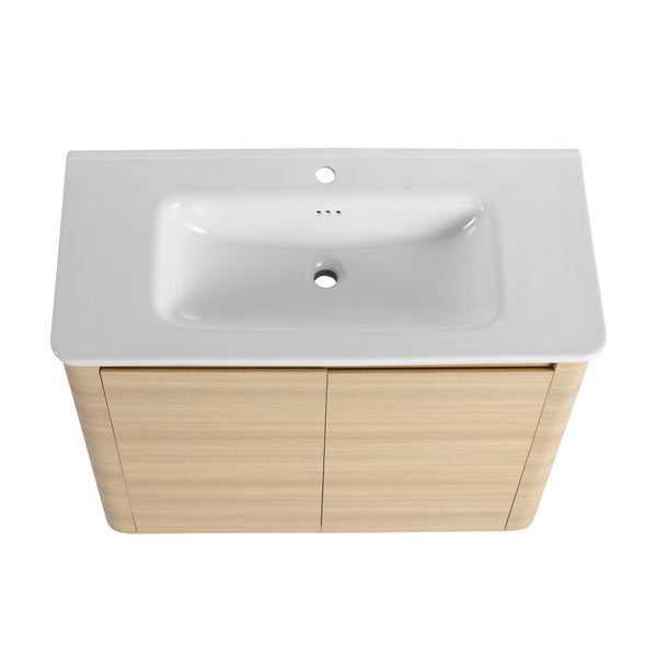English Elm 40'' Freestanding Bathroom Vanity Plywood Cabinet Ceramic Sink Soft Close Doors W999S00518