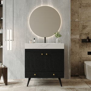 English Elm Contemporary Freestanding Bathroom Vanity Sintered Stone Top Ceramic Sink Steel Legs W3136S00062