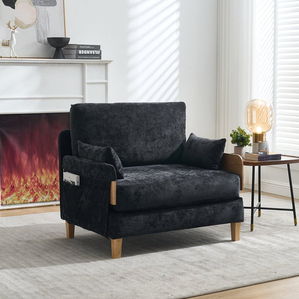 English Elm Foldable mid-century sleeper sofa bed recliner 3-in-1 convertible for small spaces with pillows and storage Black W395P290560