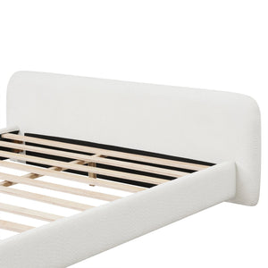 English Elm [cozy White Boucle Platform Bed Low Profile Frame for Modern Bedroom Decor N769P365687A