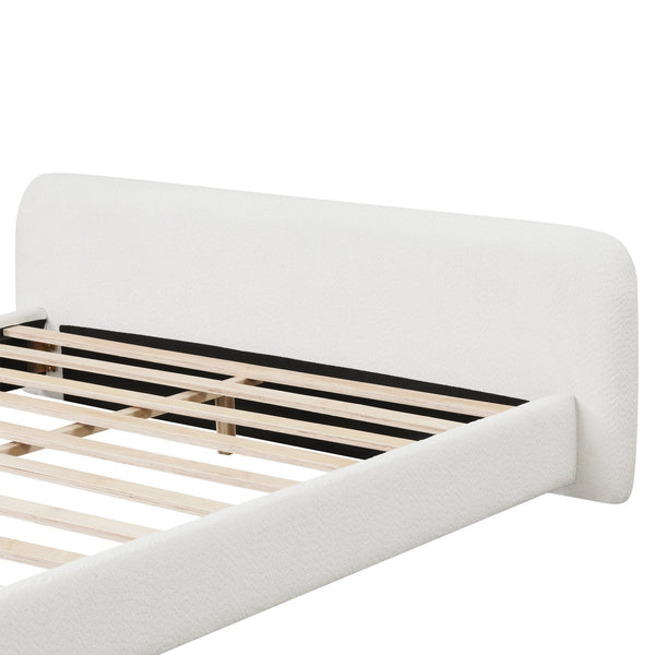 English Elm [cozy White Boucle Platform Bed Low Profile Frame for Modern Bedroom Decor N769P365687A