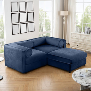 English Elm Stylish Blue Chenille 2-Seater Sofa With Ottoman, Ergonomic Support & Hidden Storage For Modern Living W714S01047-GIGA