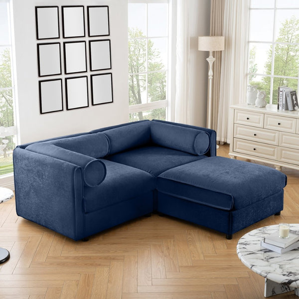 English Elm Stylish Blue Chenille 2-Seater Sofa With Ottoman, Ergonomic Support & Hidden Storage For Modern Living W714S01047-GIGA