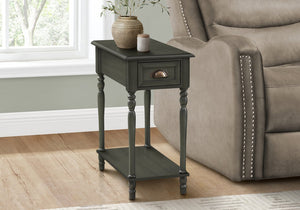 English Elm Accent Table Narrow Nightstand with Drawer and Shelf, Traditional Dark Brown Veneer, Space-Saving End Table 24.25"H Green 25 L x 16 W x 11 H B2710P219477