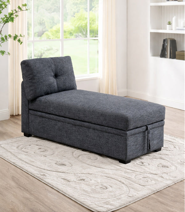 English Elm Reversible Tufted Linen Chaise with Hidden Storage for Bedroom or Living Room B2748P410831