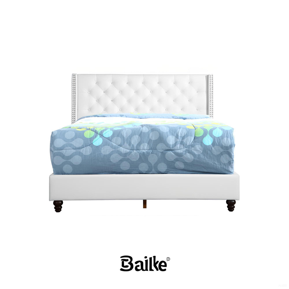 English Elm Chic Full Upholstered Transitional Bed in Bright White PU — 50"H x 60"W x 80"D, Soft, Sturdy Design B078118290