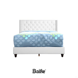English Elm Chic Full Upholstered Transitional Bed in Bright White PU — 50"H x 60"W x 80"D, Soft, Sturdy Design B078118290