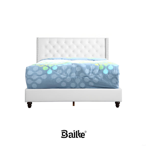 English Elm Elegant Tufted Queen Bed Frame with Adjustable Headboard, Support Slats & Durable Legs for Comfort and Style White 8 L x 65 W x 28 H B078118292