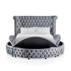 English Elm 1pc Glam Wingback Storage Bed Velvet Tufted Headboard with Usb Eastern King Gray B2741S00818