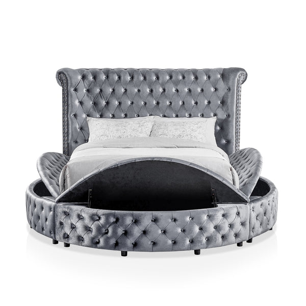 English Elm 1pc Glam Wingback Storage Bed Velvet Tufted Headboard with Usb Eastern King Gray B2741S00818
