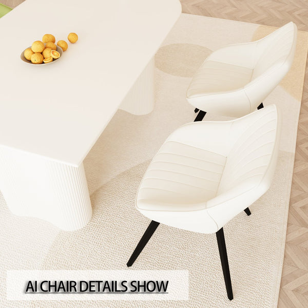English Elm 63" Elegant Medieval Modern Cream Mdf Dining Table Set With 6 Beige Pu Chairs & Black Legs W2189S00762
