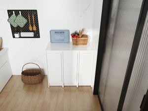 English Elm 36" Modular Plywood Storage Cabinet Glossy White Soft Close Doors for Bathroom or Bedroom W999S00520
