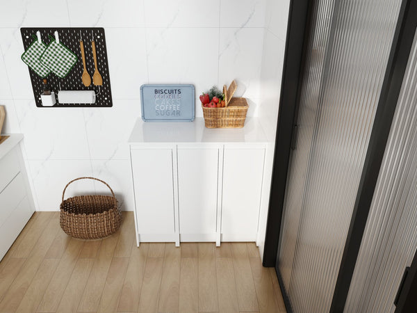 English Elm 36" Modular Plywood Storage Cabinet Glossy White Soft Close Doors for Bathroom or Bedroom W999S00520