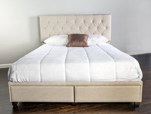 English Elm King Upholstered Storage Bed with 2 Spacious Drawers, Sleek Polyester Fabric, Modern Platform Design Light beige 82 L x 26.75 W x 16.75 H B2699P293585