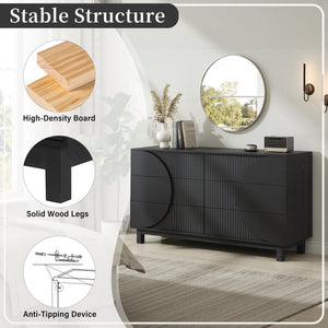 English Elm Modern Fluted 6 Drawer Dresser with Solid Wood Legs Japandi Chest for Bedroom Carbon Black N739S0000015E