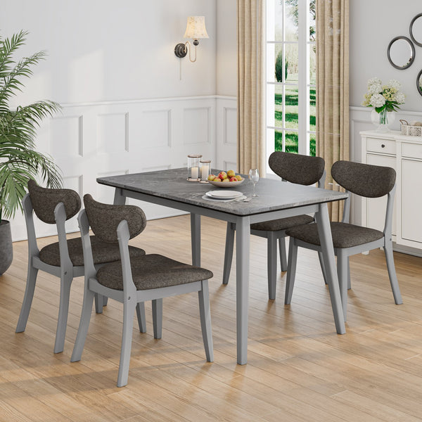 English Elm Portrush Mid-century Dining Table Marble Finish Top with Tapered Solid Wood Legs B127P495092