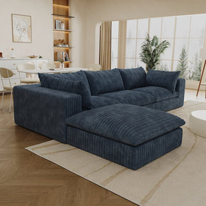 English Elm 118.2" Modular Cloud Sofa Corduroy Upholstered Deep Seat Lounge for Living Room Blue W2824S00153