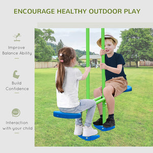 English Elm Outsunny Heavy Duty Metal A-frame Swing Set with Glider for Backyard Play W2225P229623