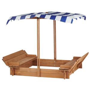 English Elm Kids Cedar Sandbox with Adjustable Canopy Corner Seating Outdoor Backyard Play D720094432