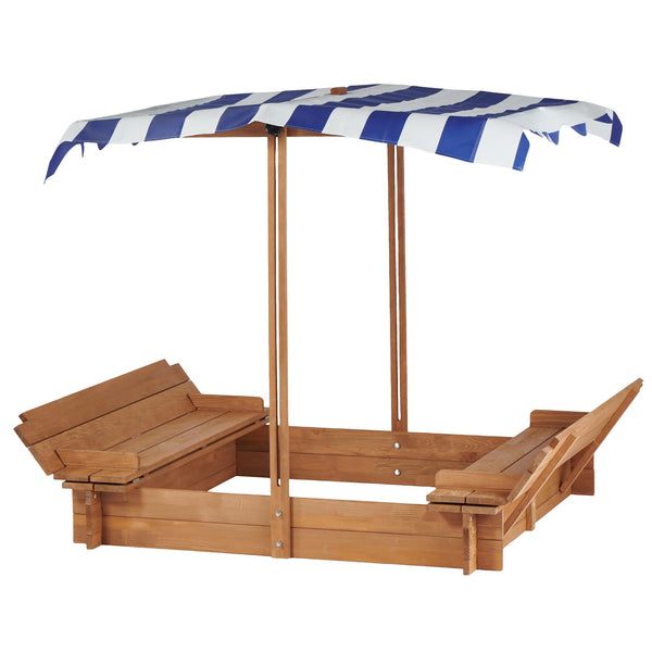 English Elm Kids Cedar Sandbox with Adjustable Canopy Corner Seating Outdoor Backyard Play D720094432