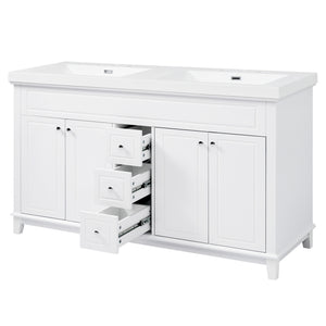 English Elm [video] 60 Inch Freestanding Bathroom Vanity Dual Resin Sinks Soft Close White Cabinet N759S351759K