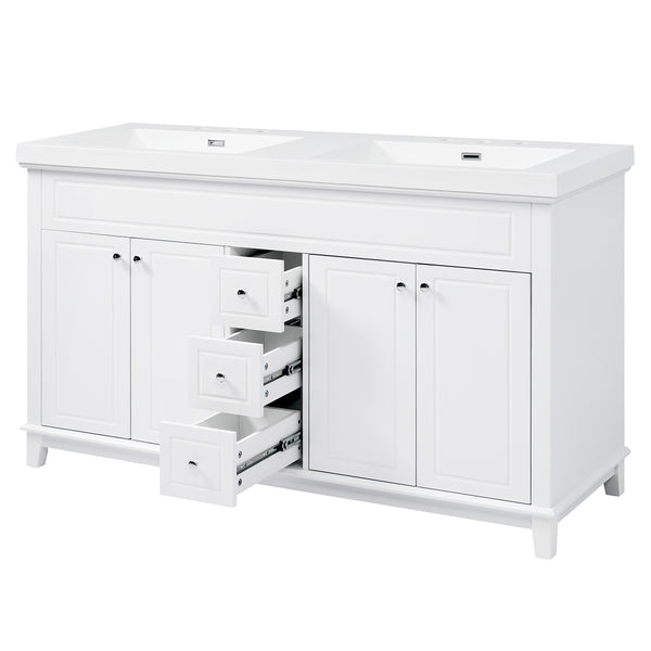 English Elm [video] 60 Inch Freestanding Bathroom Vanity Dual Resin Sinks Soft Close White Cabinet N759S351759K