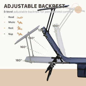 English Elm Outsunny Folding Chaise Lounge Chairs Set With Canopy Shade, Adjustable Recline & Side Pocket Storage W2225P200746-GIGA